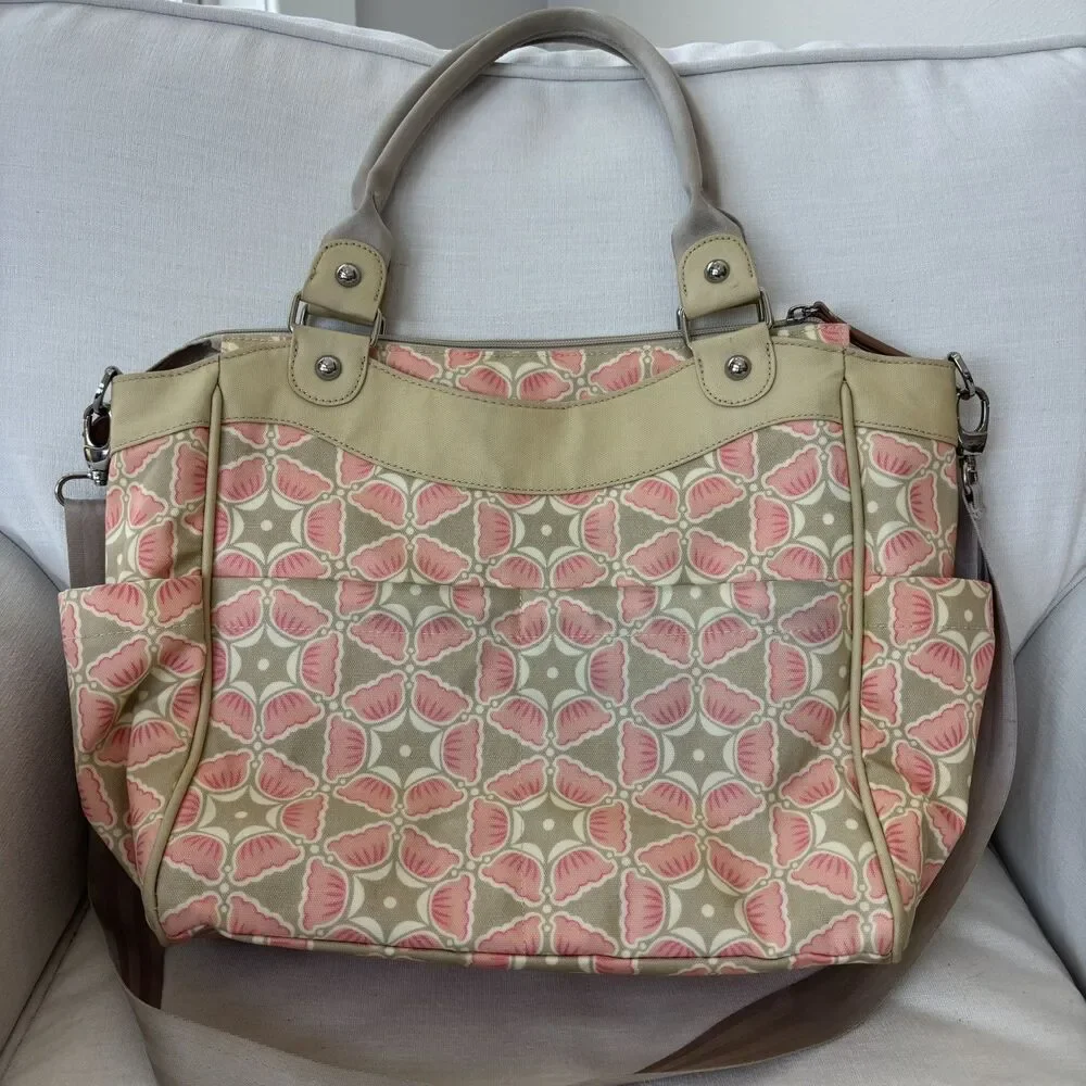 Petunia Pickle Bottom City Carryall Blooming Brixham Diaper Bag Pink Beige Chic